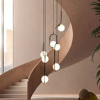 Chandelier Glass Globe Multi-Light Black Metal Adjustable Height