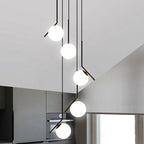 Chandelier Glass Globe Multi-Light Black Metal Adjustable Height