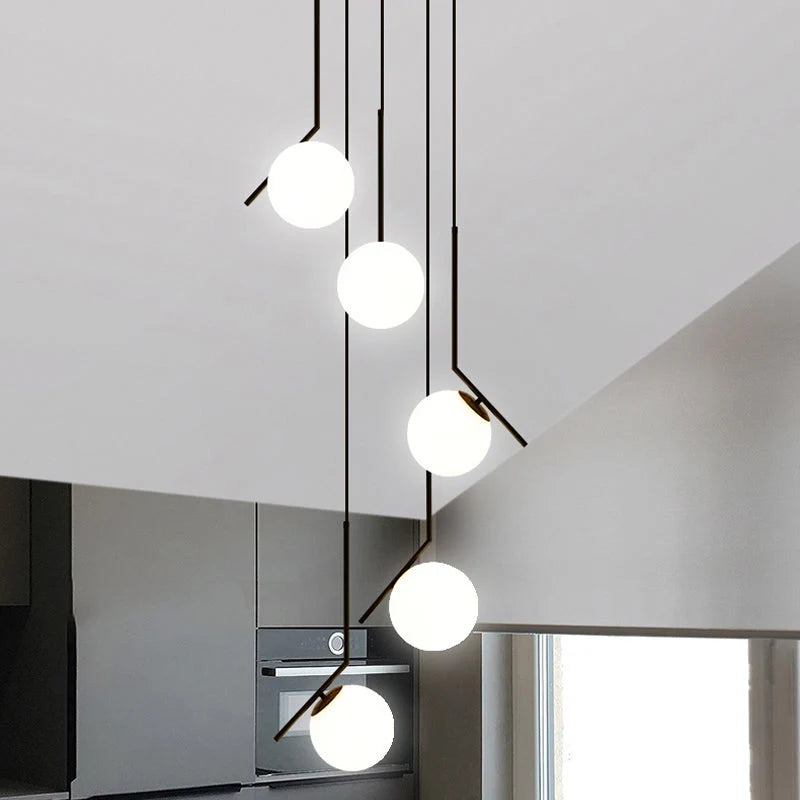Chandelier Glass Globe Multi-Light Black Metal Adjustable Height