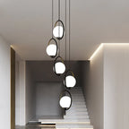 Chandelier Glass Globe Multi-Light Black Metal Adjustable Height