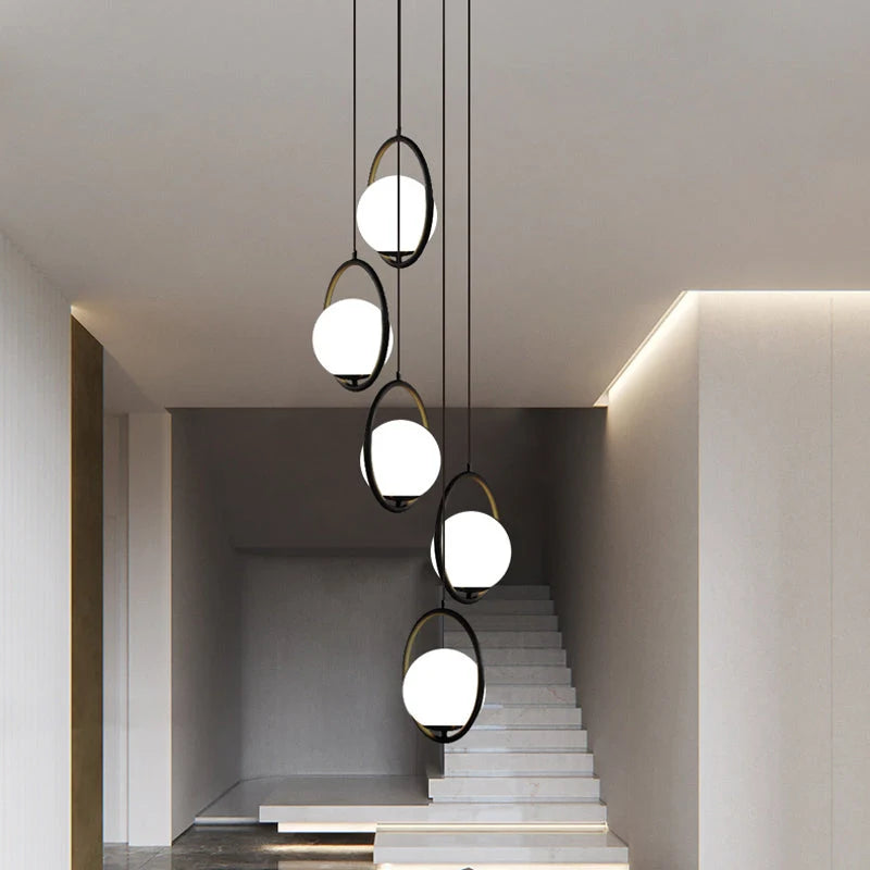 Chandelier Glass Globe Multi-Light Black Metal Adjustable Height