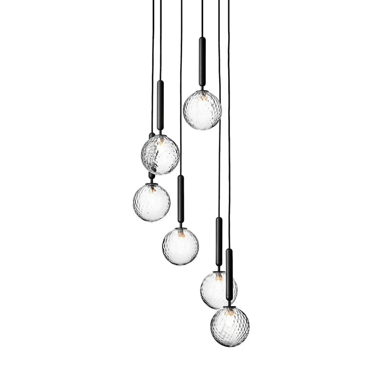 Chandelier Glass Globe Multi-Light Black Metal Adjustable Height