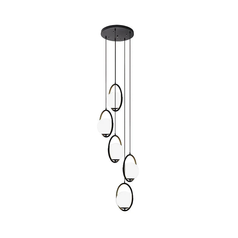 Chandelier Glass Globe Multi-Light Black Metal Adjustable Height