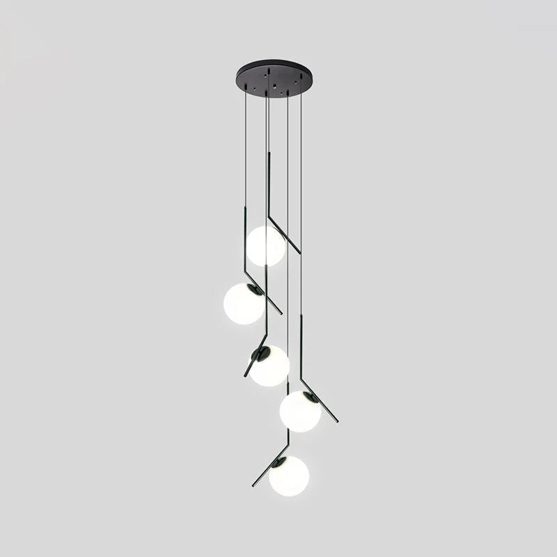 Chandelier Glass Globe Multi-Light Black Metal Adjustable Height