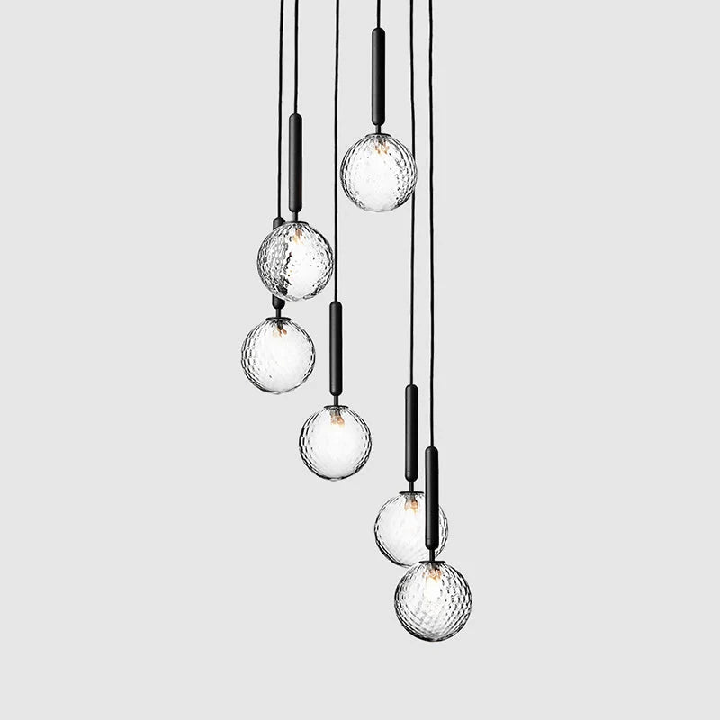 Chandelier Glass Globe Multi-Light Black Metal Adjustable Height