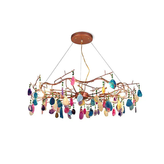 Chandelier Hand-Cut Agate Rose Gold Frame Dimmable G4 Compatible