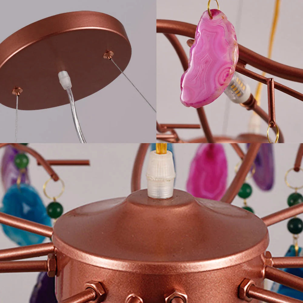 Chandelier Hand-Cut Agate Rose Gold Frame Dimmable G4 Compatible