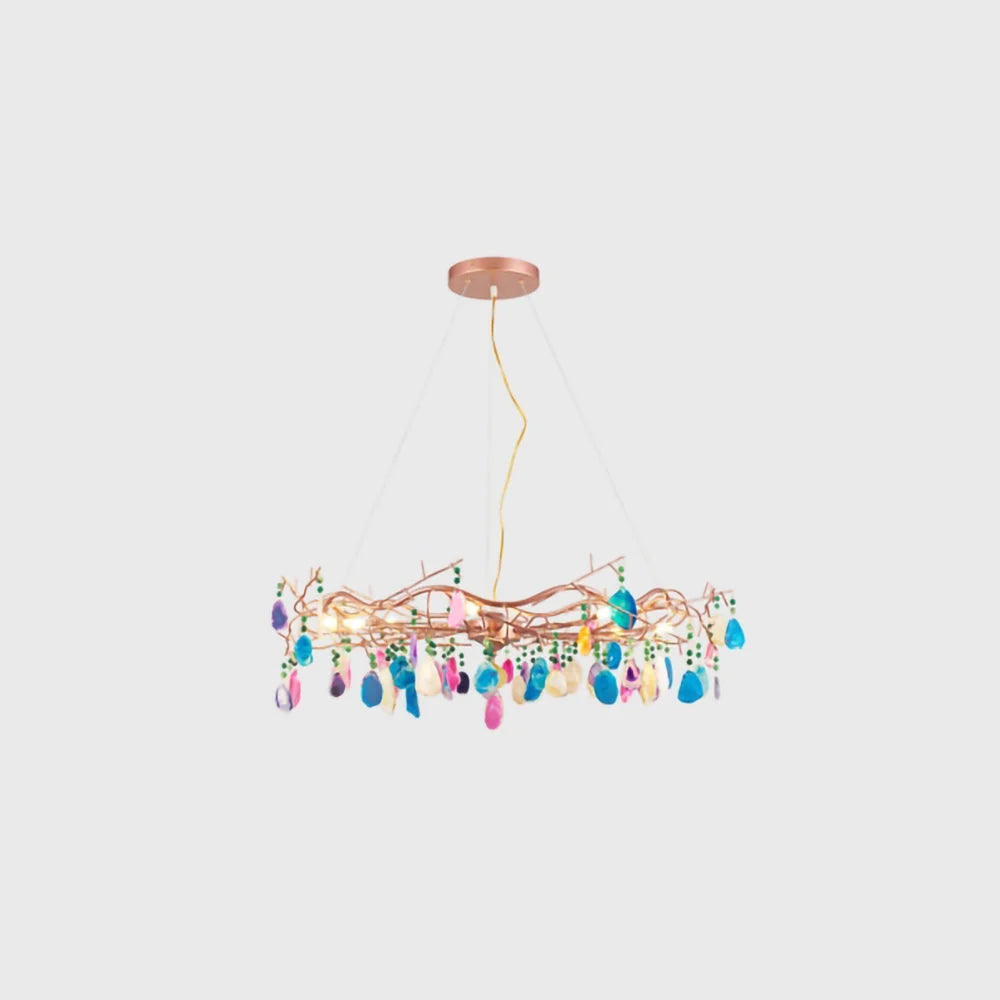 Chandelier Hand-Cut Agate Rose Gold Frame Dimmable G4 Compatible