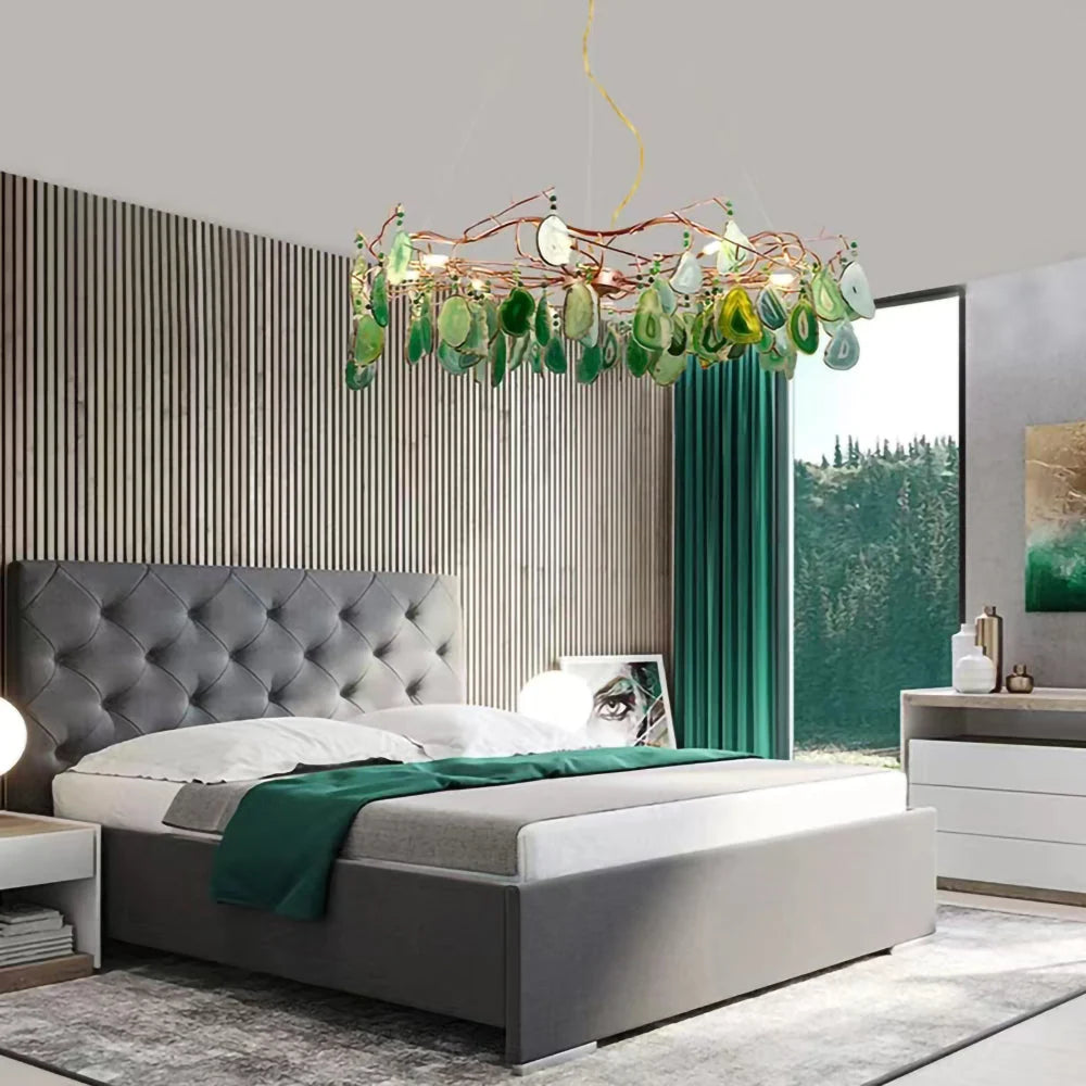 Chandelier Hand-Cut Agate Rose Gold Frame Dimmable G4 Compatible