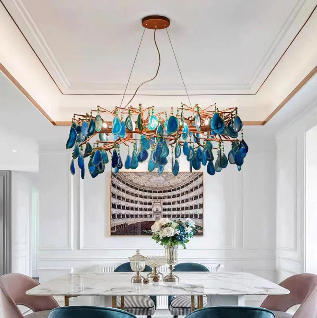 Chandelier Hand-Cut Agate Rose Gold Frame Dimmable G4 Compatible
