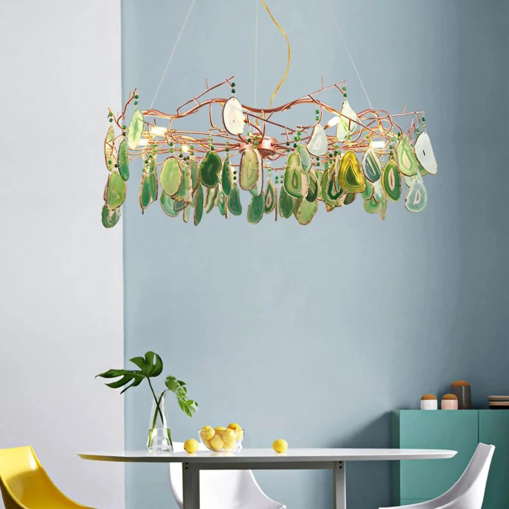Chandelier Hand-Cut Agate Rose Gold Frame Dimmable G4 Compatible