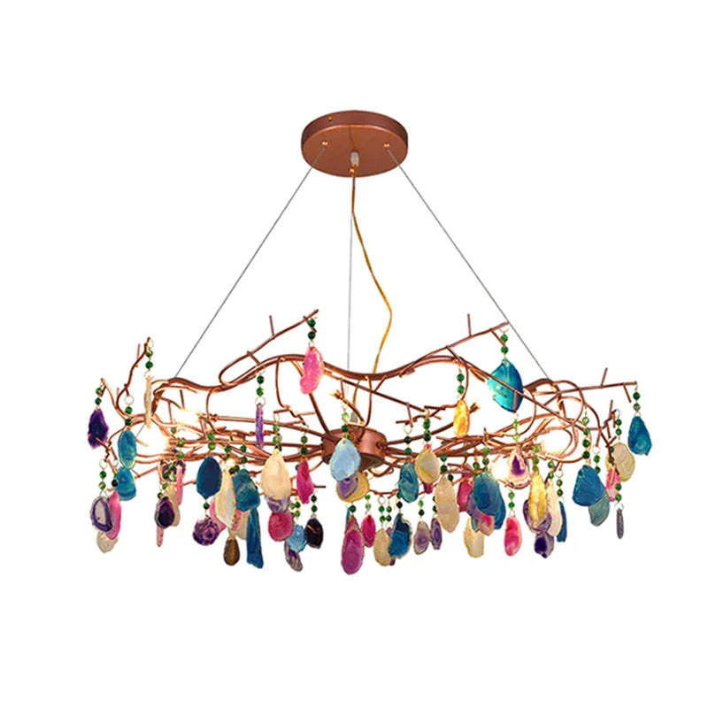 Chandelier Hand-Cut Agate Rose Gold Frame Dimmable G4 Compatible
