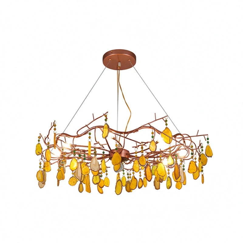Chandelier Hand-Cut Agate Rose Gold Frame Dimmable G4 Compatible