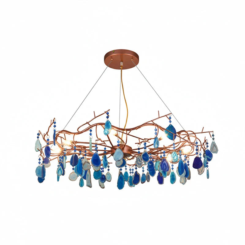 Chandelier Hand-Cut Agate Rose Gold Frame Dimmable G4 Compatible