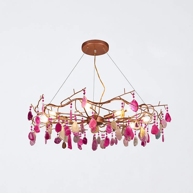 Chandelier Hand-Cut Agate Rose Gold Frame Dimmable G4 Compatible