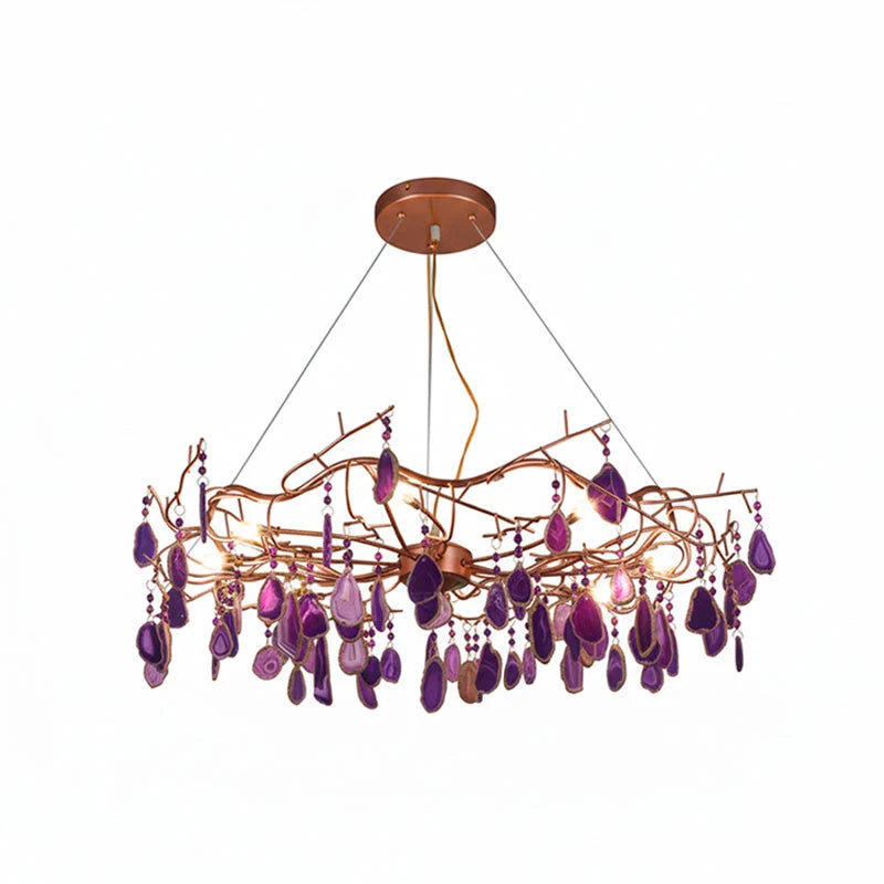 Chandelier Hand-Cut Agate Rose Gold Frame Dimmable G4 Compatible