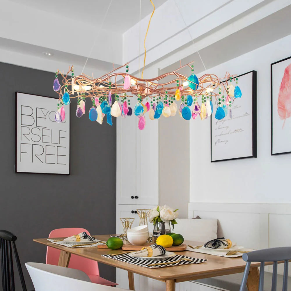 Chandelier Hand-Cut Agate Rose Gold Frame Dimmable G4 Compatible