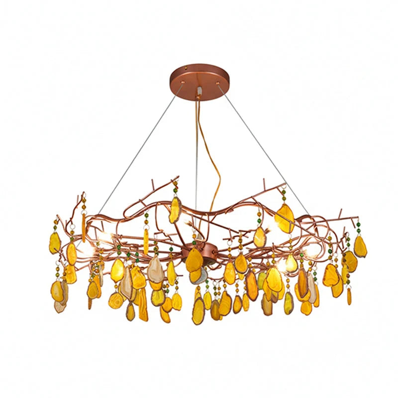 Chandelier Hand-Cut Agate Rose Gold Frame Dimmable G4 Compatible