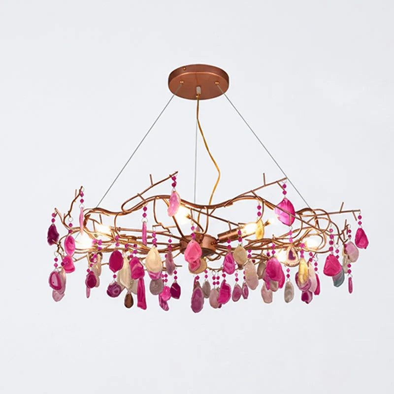 Chandelier Hand-Cut Agate Rose Gold Frame Dimmable G4 Compatible