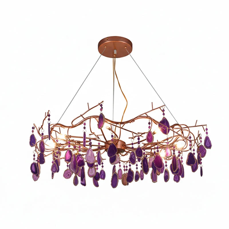 Chandelier Hand-Cut Agate Rose Gold Frame Dimmable G4 Compatible