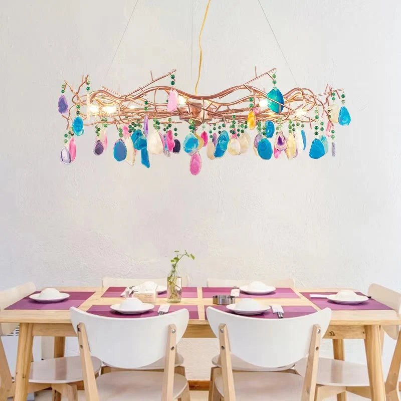 Chandelier Hand-Cut Agate Rose Gold Frame Dimmable G4 Compatible