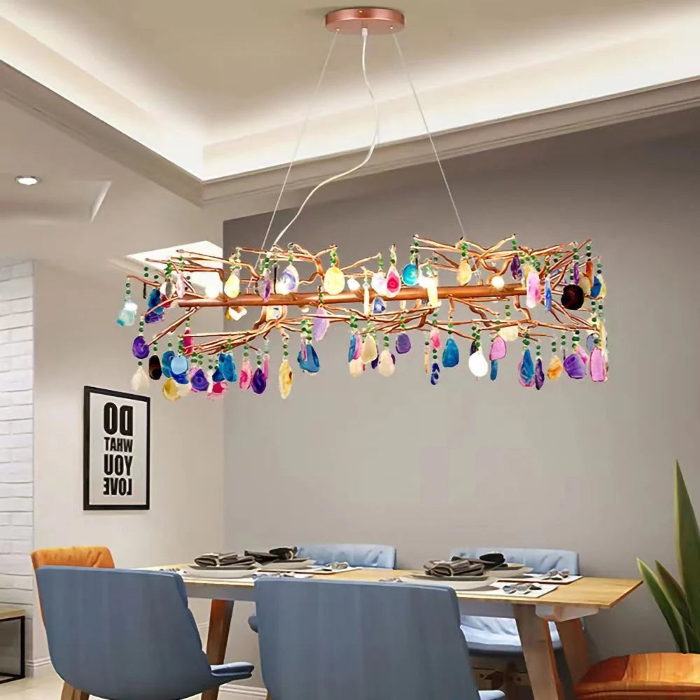Chandelier Hand-Cut Agate Rose Gold Frame Dimmable G4 Compatible