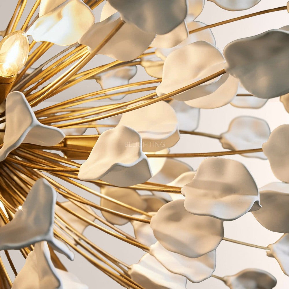 Chandelier Handcrafted Ceramic Leaves 5-Light Dimmable