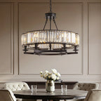 Chandelier Round Rustic Matte Black & K9 Crystal
