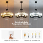 Chandelier Round Rustic Matte Black & K9 Crystal