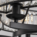 Chandelier Round Rustic Matte Black & K9 Crystal
