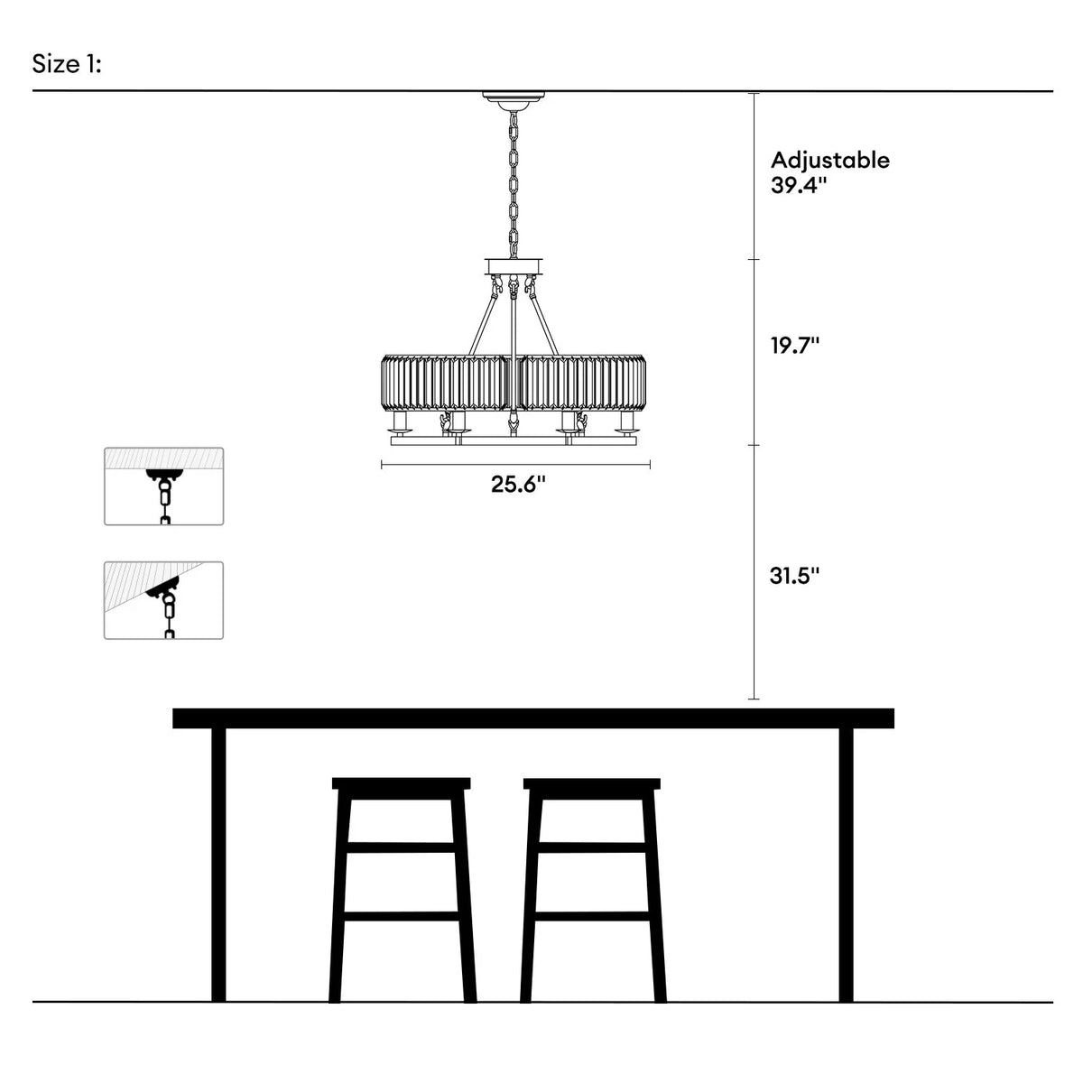 Chandelier Round Rustic Matte Black & K9 Crystal
