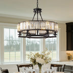 Chandelier Round Rustic Matte Black & K9 Crystal