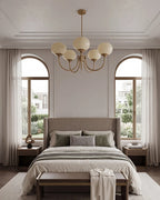 Chandelier Spherical Glass Shades Polished Metal Adjustable Rods