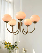 Chandelier Spherical Glass Shades Polished Metal Adjustable Rods