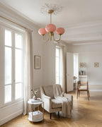 Chandelier Spherical Glass Shades Polished Metal Adjustable Rods