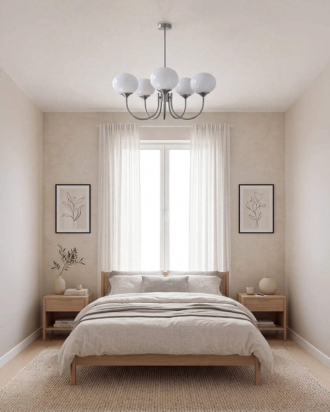 Chandelier Spherical Glass Shades Polished Metal Adjustable Rods