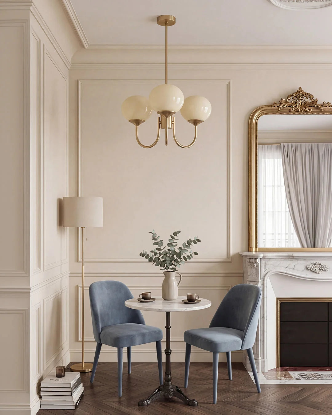 Chandelier Spherical Glass Shades Polished Metal Adjustable Rods