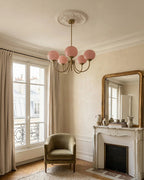 Chandelier Spherical Glass Shades Polished Metal Adjustable Rods