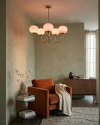 Chandelier Spherical Glass Shades Polished Metal Adjustable Rods