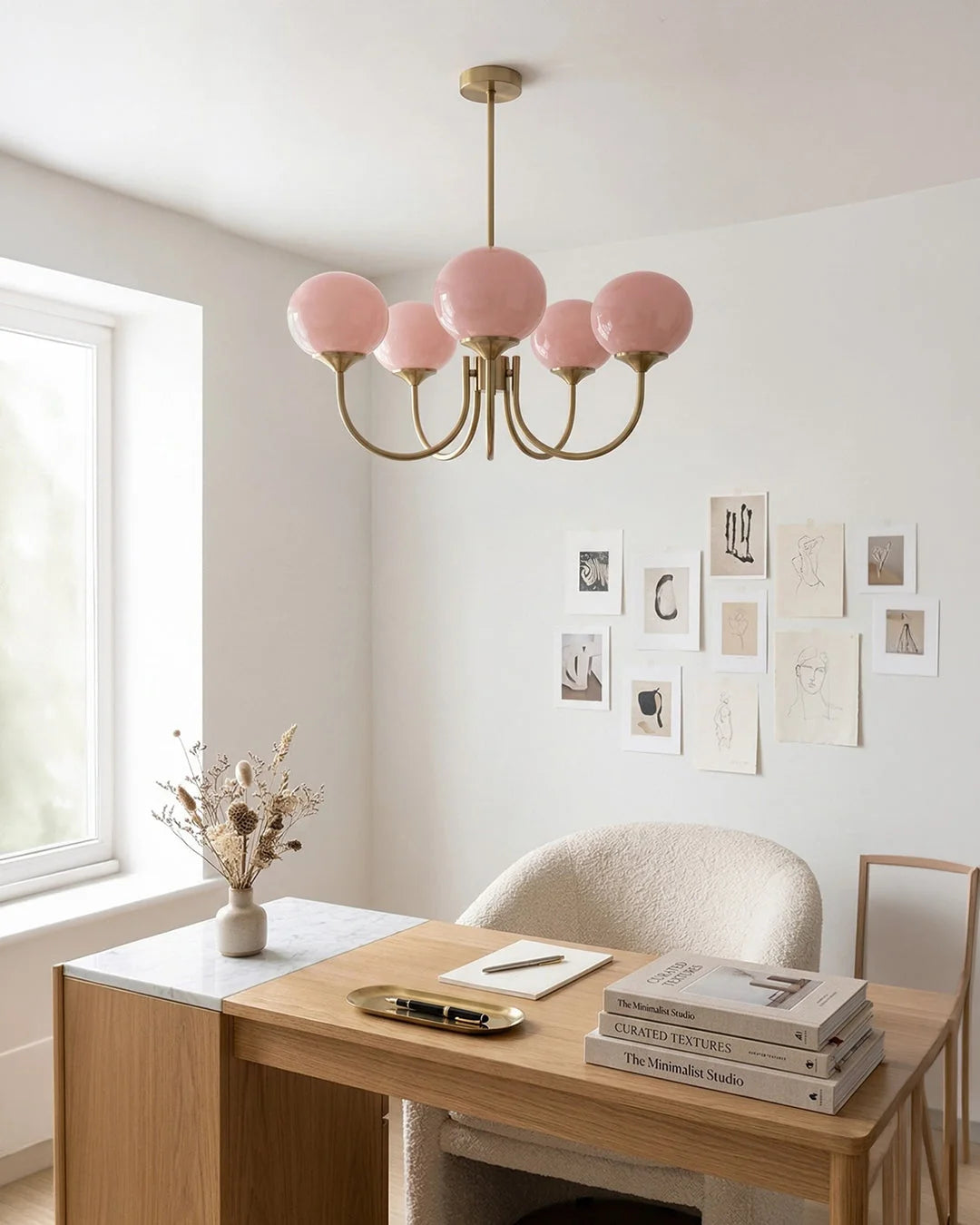 Chandelier Spherical Glass Shades Polished Metal Adjustable Rods