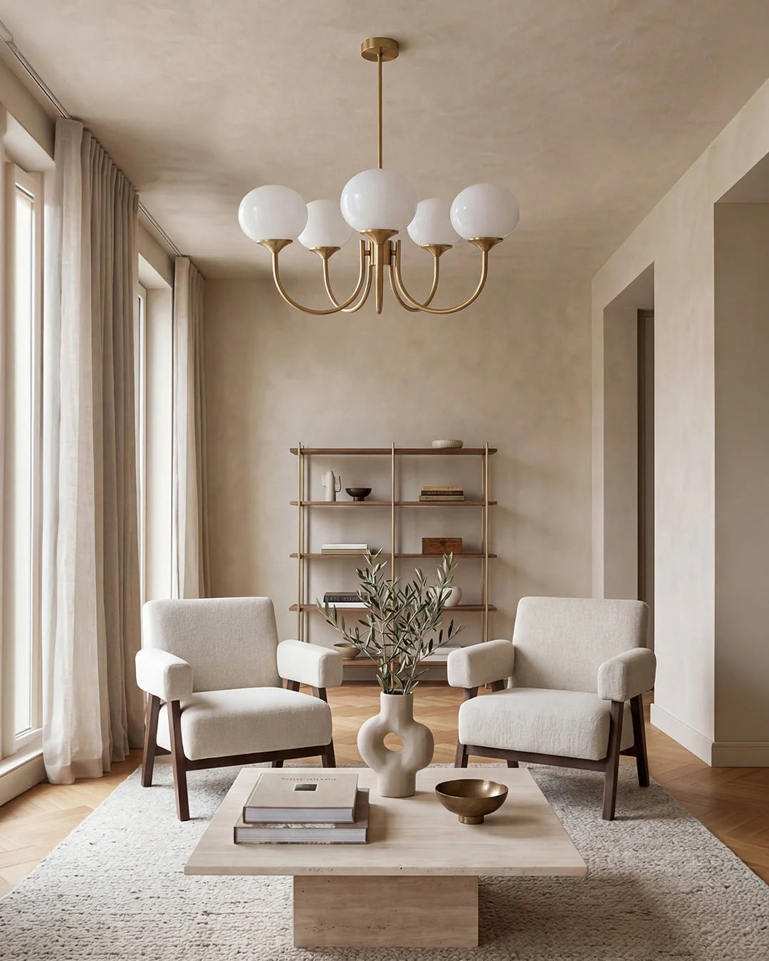 Chandelier Spherical Glass Shades Polished Metal Adjustable Rods