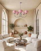 Chandelier Spherical Glass Shades Polished Metal Adjustable Rods