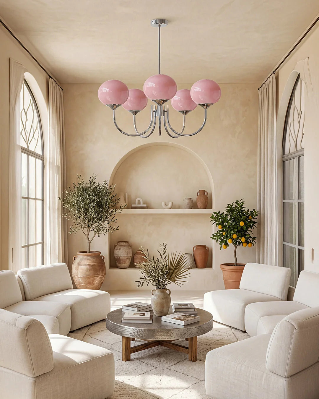 Chandelier Spherical Glass Shades Polished Metal Adjustable Rods