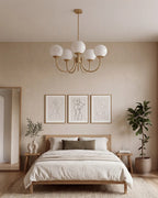 Chandelier Spherical Glass Shades Polished Metal Adjustable Rods