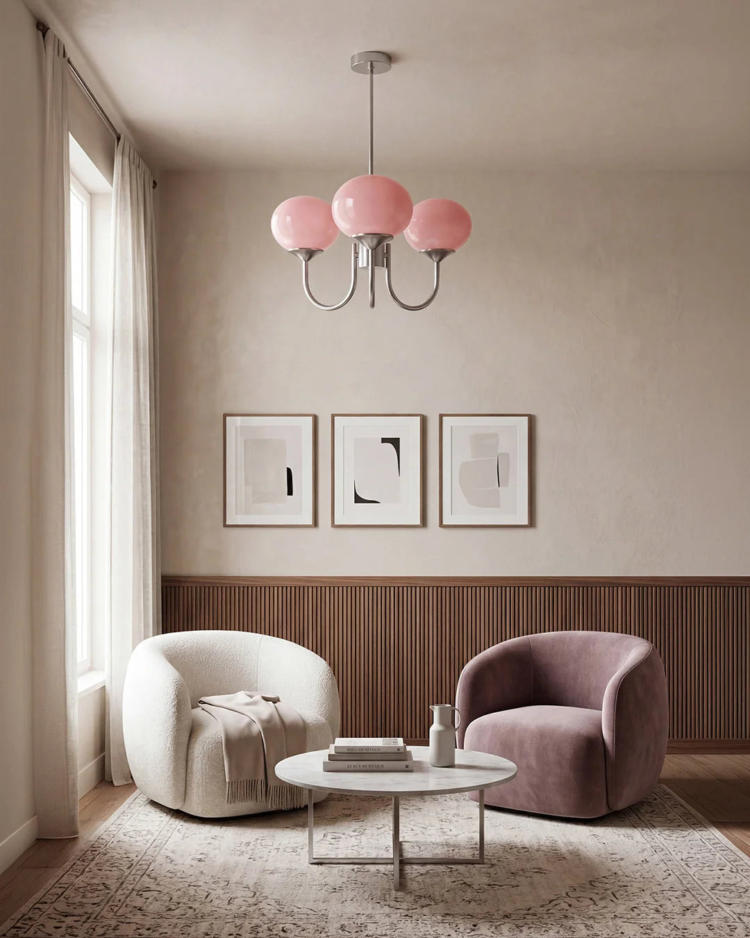 Chandelier Spherical Glass Shades Polished Metal Adjustable Rods