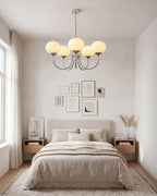 Chandelier Spherical Glass Shades Polished Metal Adjustable Rods