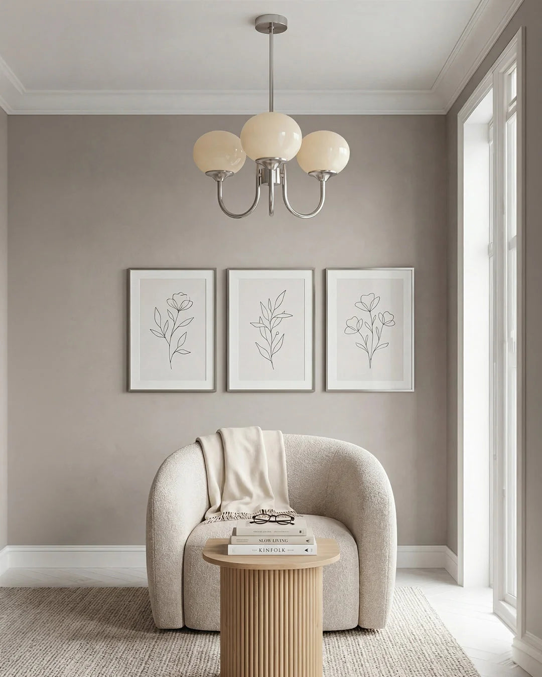 Chandelier Spherical Glass Shades Polished Metal Adjustable Rods