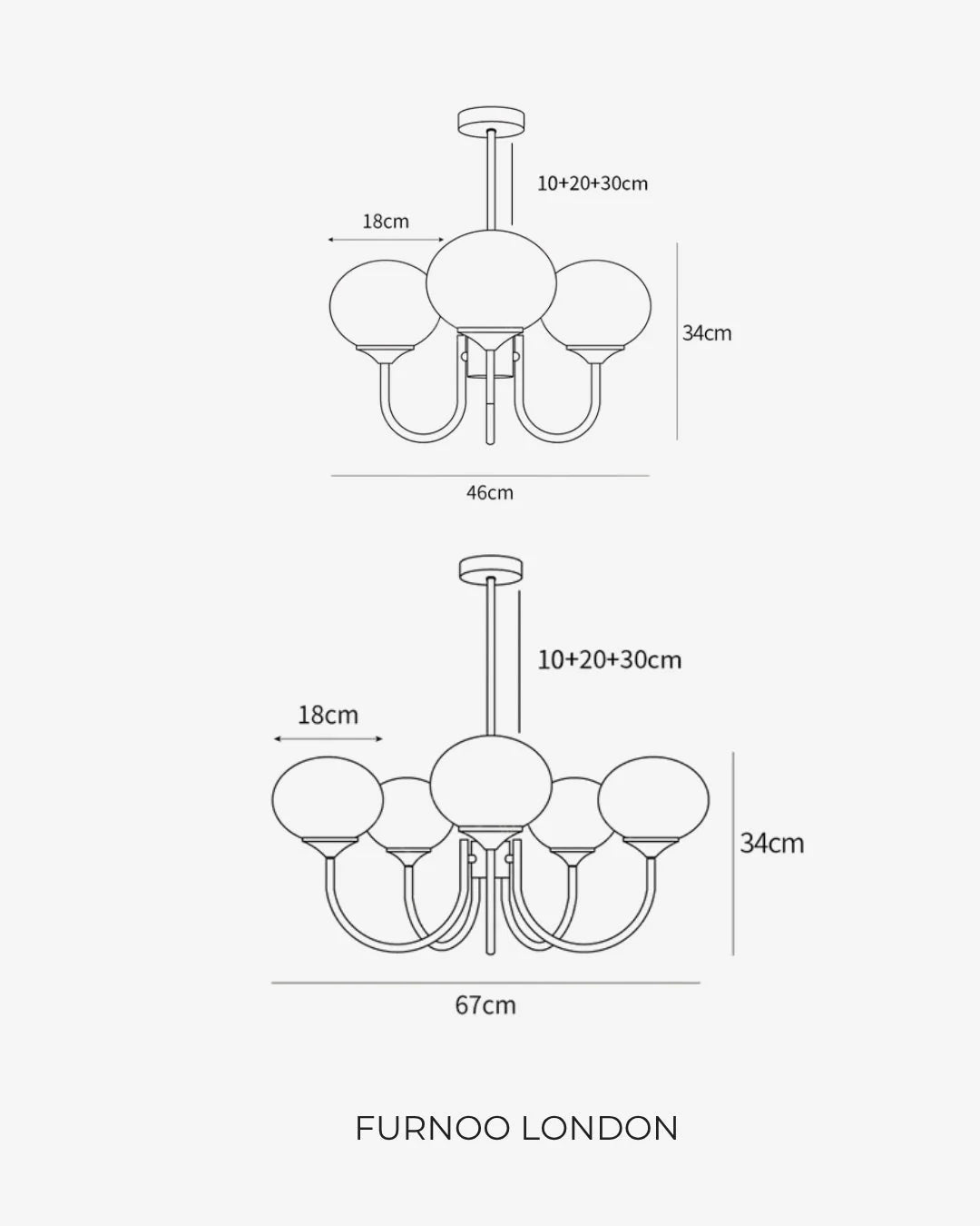 Chandelier Spherical Glass Shades Polished Metal Adjustable Rods