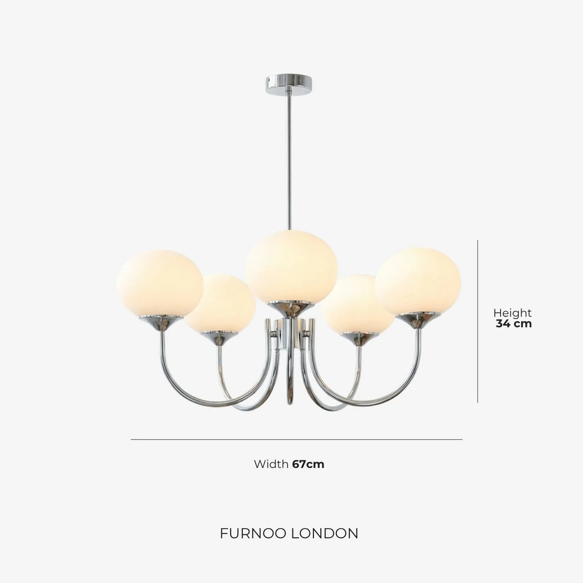 Chandelier Spherical Glass Shades Polished Metal Adjustable Rods