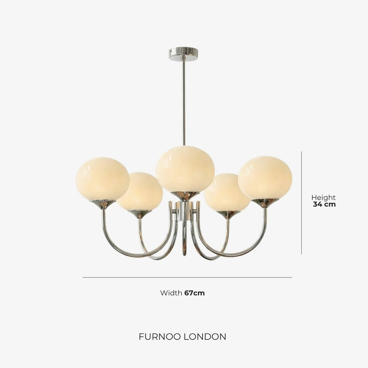 Chandelier Spherical Glass Shades Polished Metal Adjustable Rods